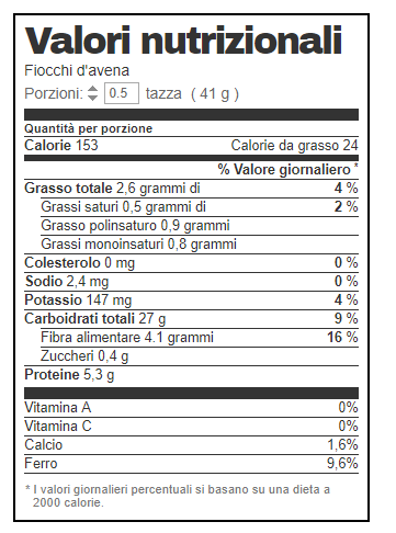 valori nutrizionali avena -photo web